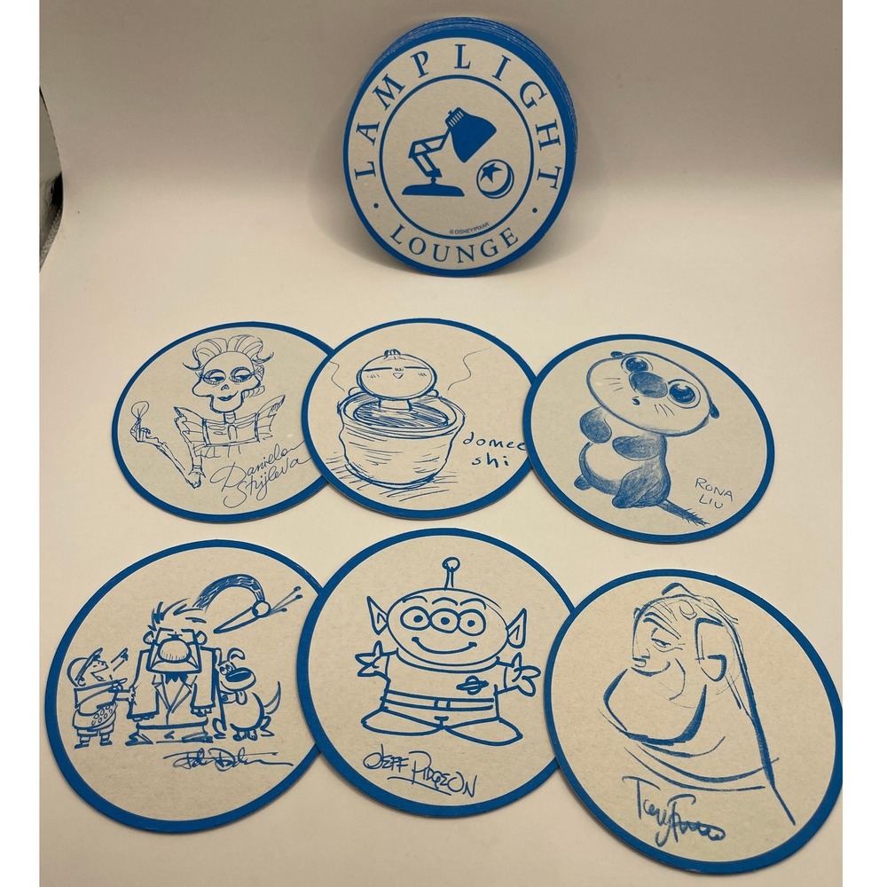 Disneyland Pixar Lamp Lounge Coasters 2 Sets‎ of 6 Toy Story Alien Mulan Art